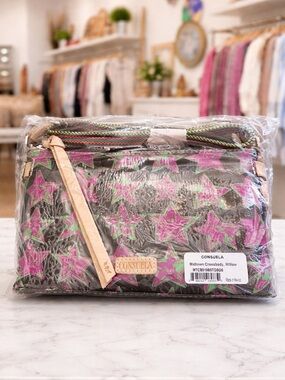 Consuela Pink Star Print Crossbody with Brown & Tan Accents
